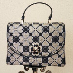 Kate Spade Odette Jacquard Top Handle Satchel Crossbody Bag Purse Gold Strap